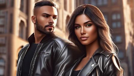 Modern couple in Metal Style, variety of ethnicitie, complexion and face, correct body proportions, great quality, epic background, high resolution, 8K, (daytime), variety of details, high definition, in city