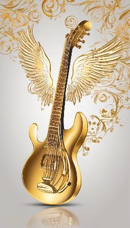 An musical instrument, wings golden, great quality, epic background, high resolution, 8K, variety of details, Sobrenatural power efect, high definition