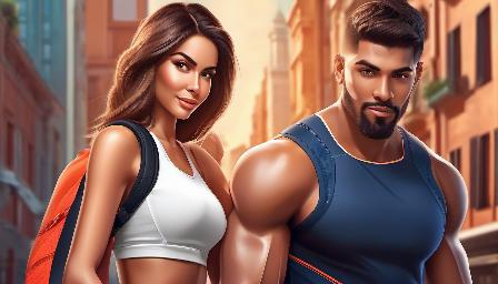 Moderm couple in Sporty Style., variety of ethnicitie, complexion and face, correct body proportions, great quality, epic background, high resolution, 8K, (daytime), variety of details, high definition, in city
