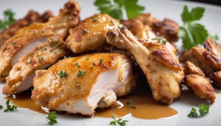 Food photography, Chicken fried, in a luxurious Michelin kitchen style, studio lighting, depth of field, ultra detailed
