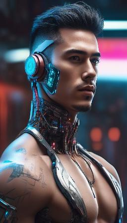 Man implanted whith a cyberpunk full body, graeat quality, in a Cyberpunk clinic, high resolution, 8K, high definition, variety of complexion and face in the implanted, full body
