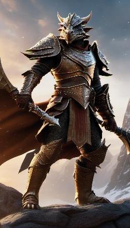 Dragonborn class Fighter great quality, epic background, high resolution, 8K, variety of details, high definition