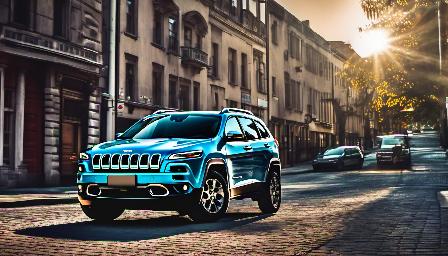 Beautiful Jeep. Cherokee in a city detailed, in the morning, the sun present, saturated quality, high quality