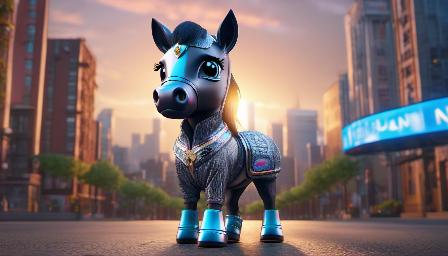 A cute Kawaii tiny hyper realistic baby horse wearing hip hop clothes, city background. wide angle full body, 8k, Cinematography, photorealistic,epic composition Unreal Engine,Cinematic, Color Grading, Portrait Photography