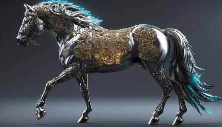 Horse werewolf, fractal isometrics details bioluminescens : a stunning realistic photograph of wet bone structure, epic background ,3d render, octane render, intricately detailed, platinum decorative headdress, cinematic, elemental fusion, trending on artstation