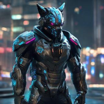 Cyberpunk style, full body tecno armor, tecno wolf skin, shine